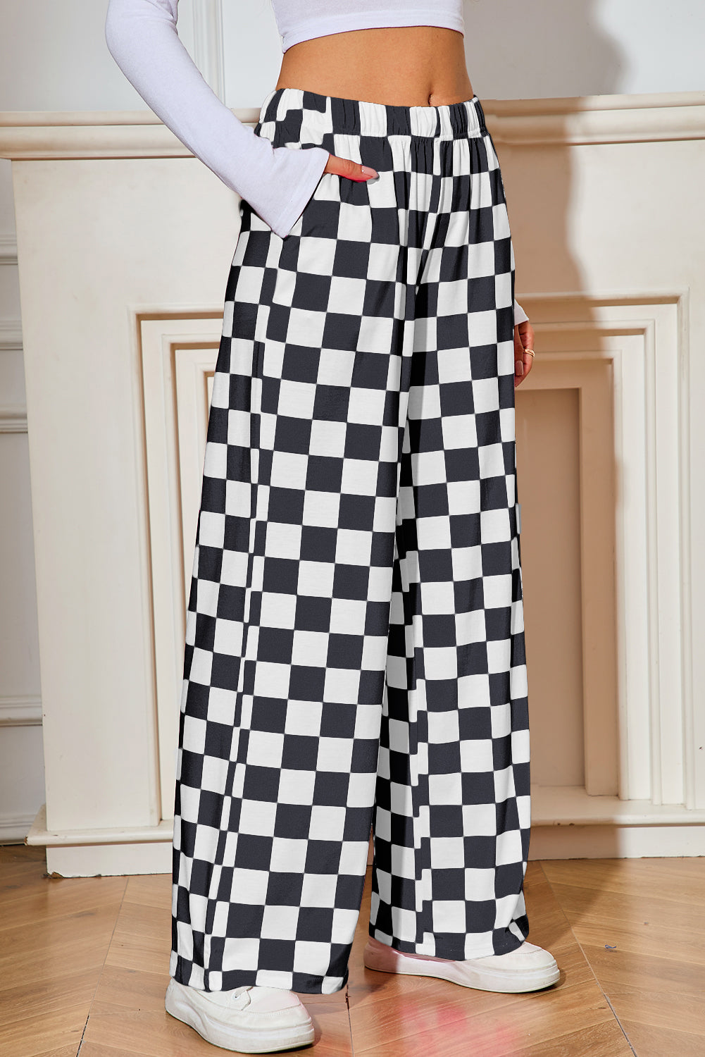 Checkered High Waist Wide Leg Pants