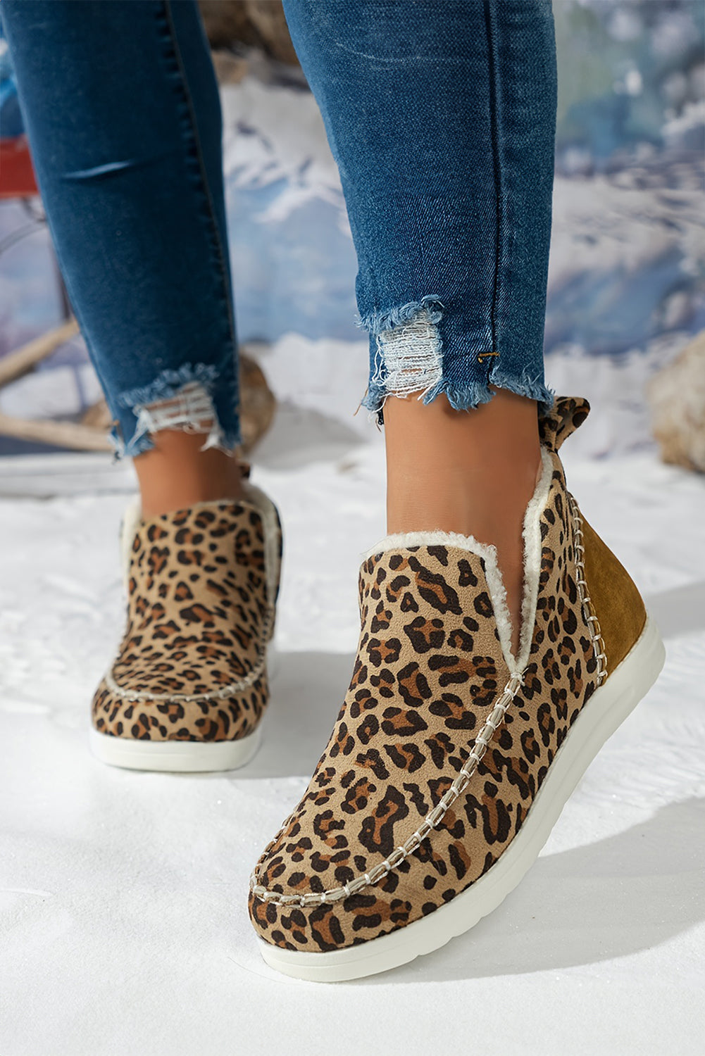 Leopard Print Fleece Lined Winter Snow Boots