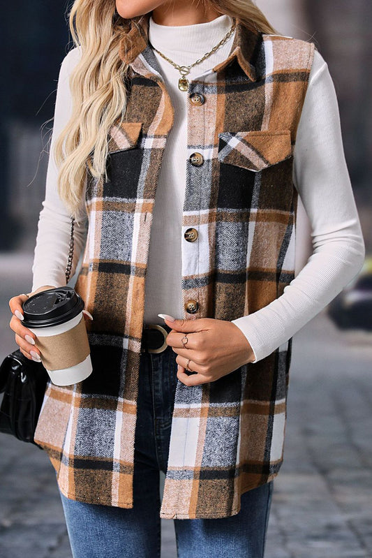 Plaid Sleeveless Vest Jacket