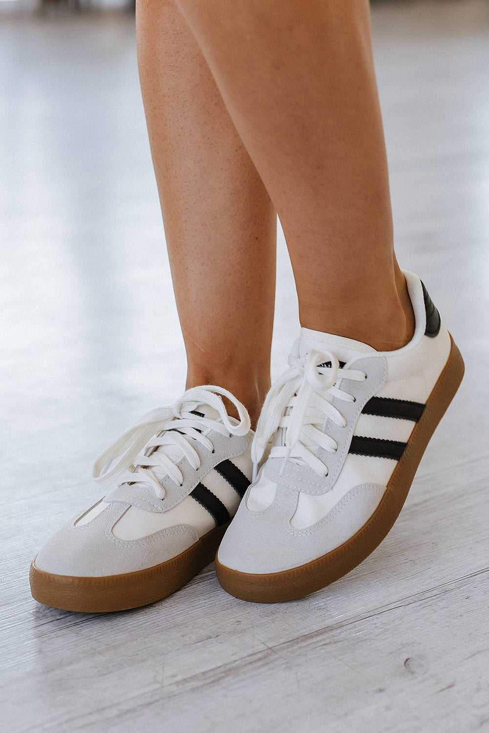 White Striped Lace Up Sneakers