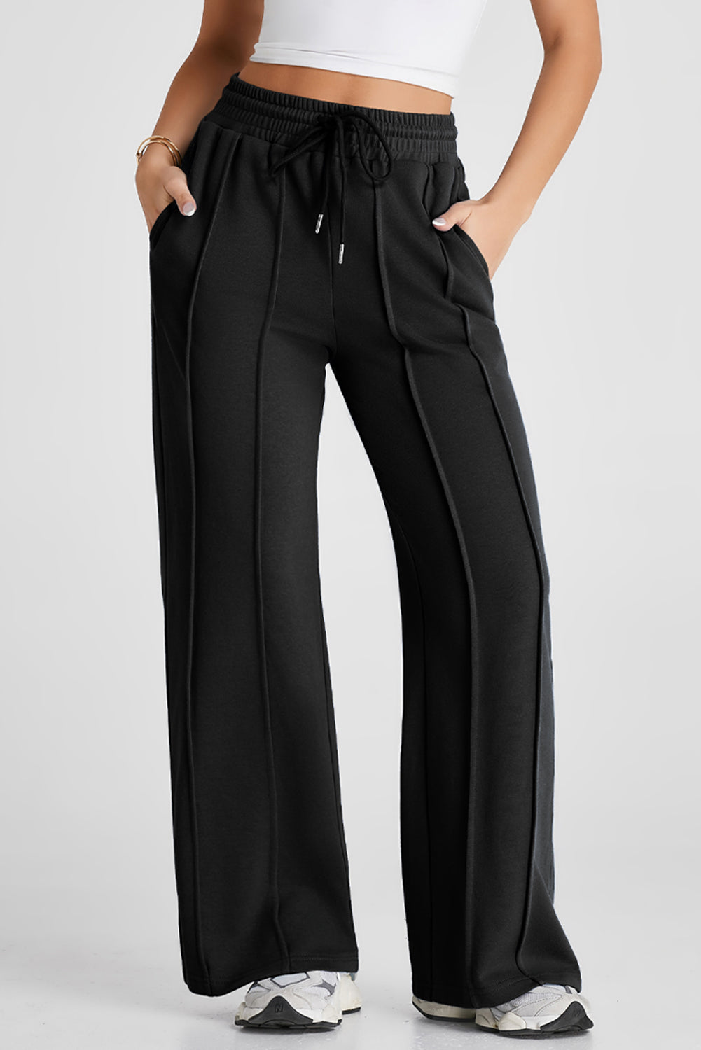 Black Seamed Drawstring Sweatpants