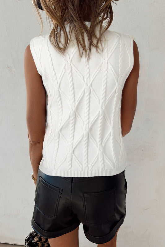 White Pearl High Neck Sleeveless Sweater