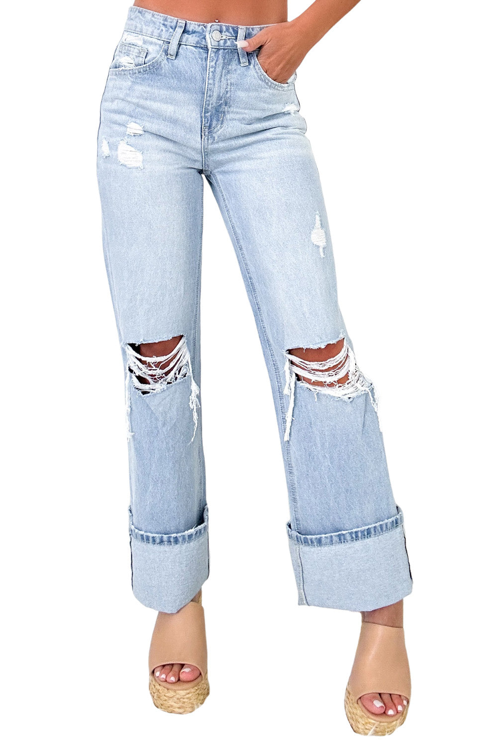 Light Wash Distressed Flare Jeans