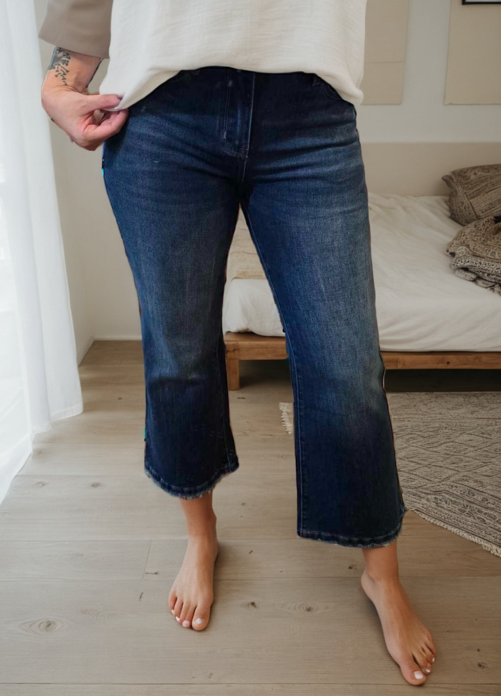 High Rise Cropped Flared Denim
