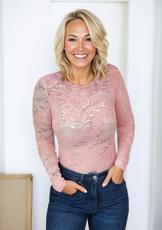 Blush Floral Lace Sheer Top