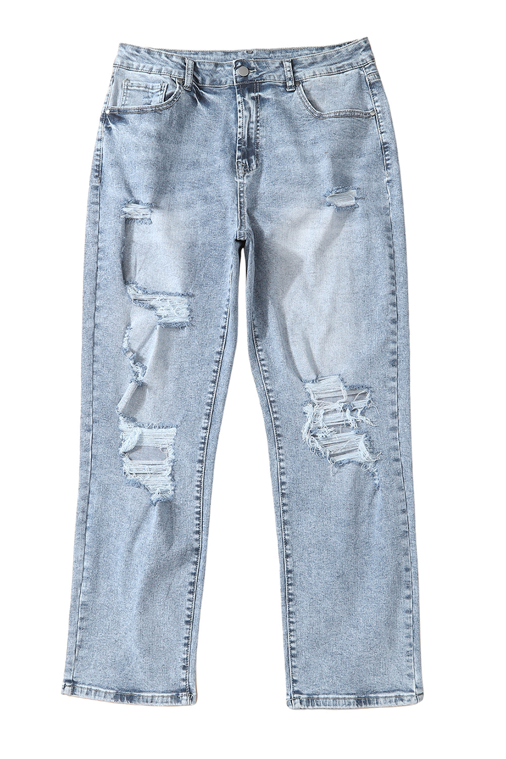 High Waist Frayed Hem Destructed Slim Jeans