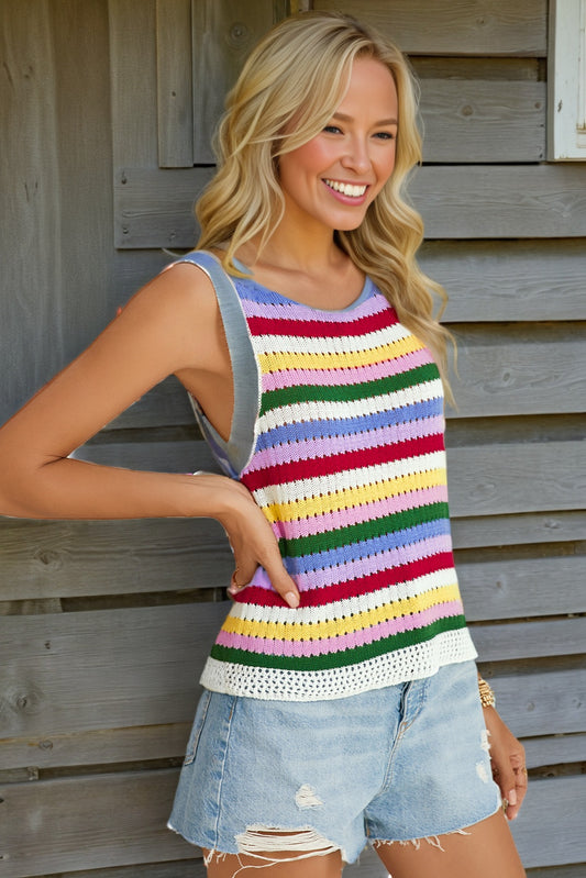 Multicolour Striped Knit Tank Top