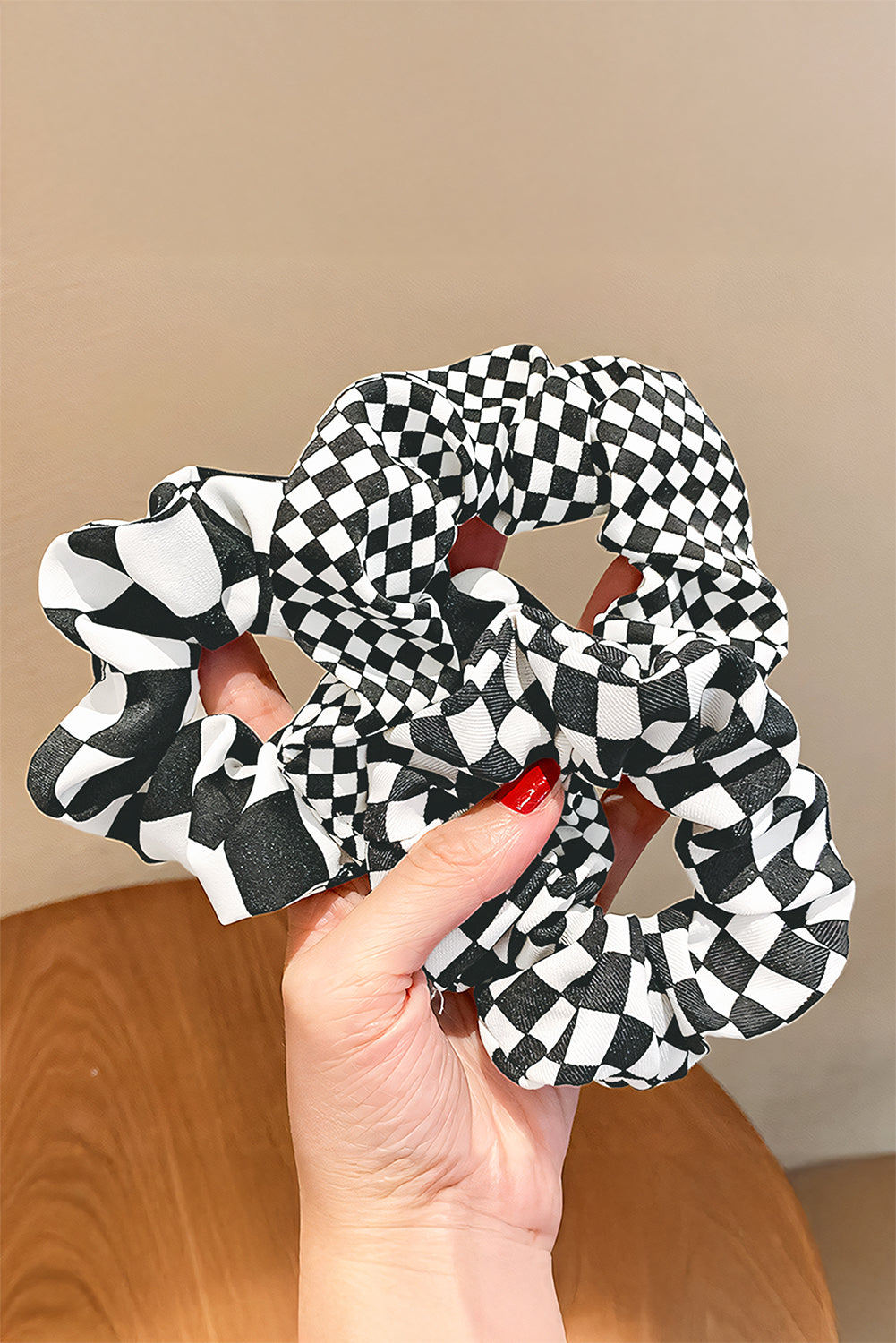 Black Checkered Hair Scrunchie