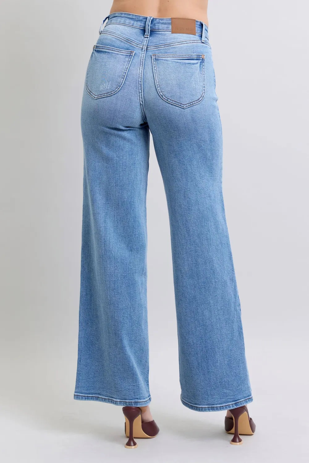 Wide leg blue jeans in petite and plus sizes