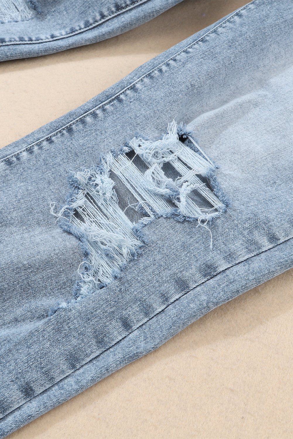 High Waist Frayed Hem Destructed Slim Jeans