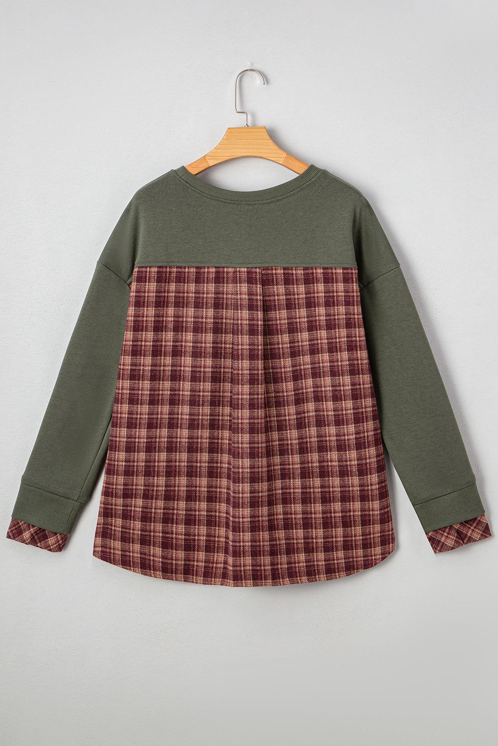 Moss Green Plaid Patchwork Sweatshirt