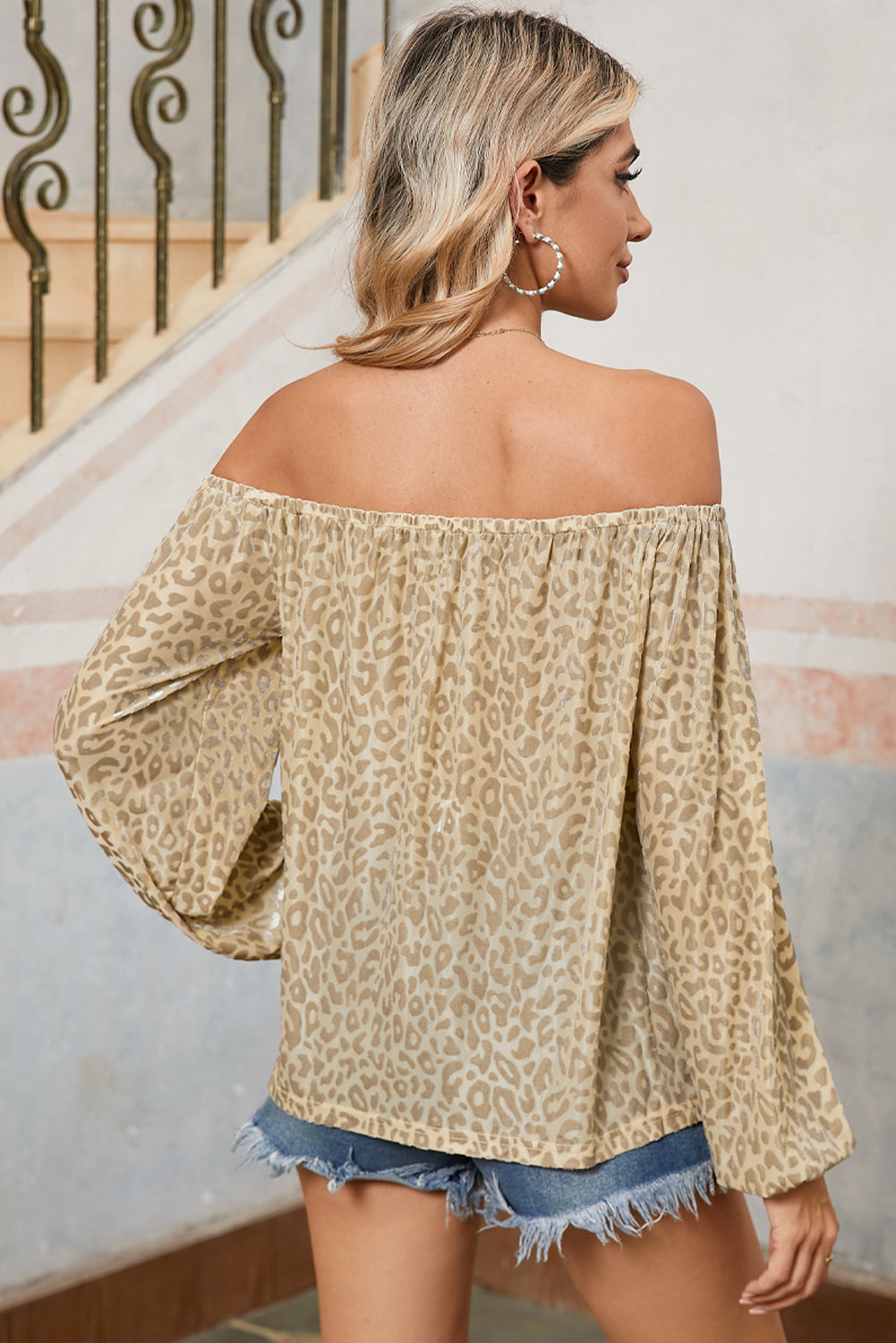 Leopard Print Off Shoulder Blouse