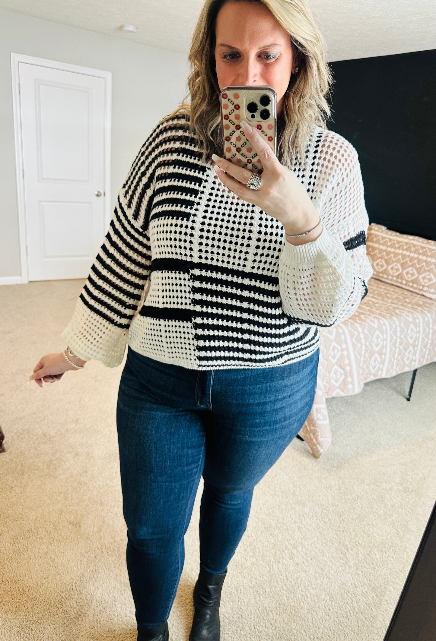 Black and White Stripe Knit  Plus Size Sweater