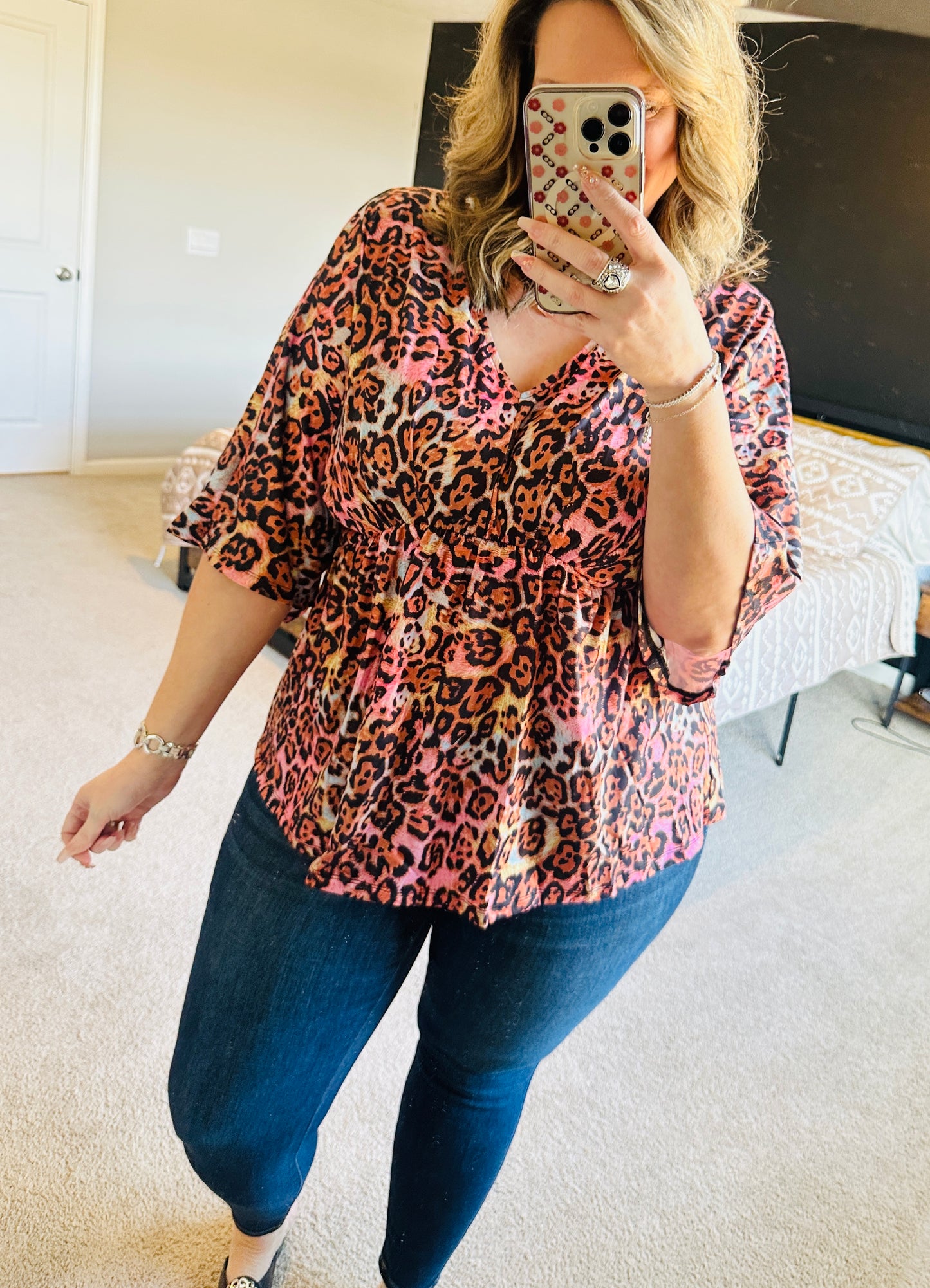 Rainbow Leopard Babydoll Top