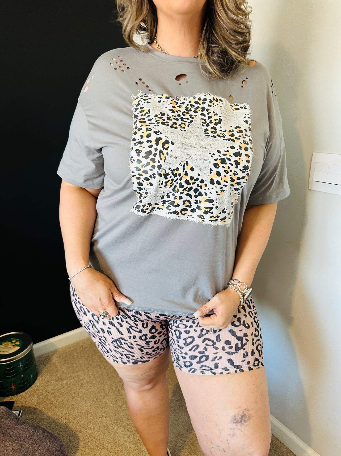 Leopard Stars Distressed Tee