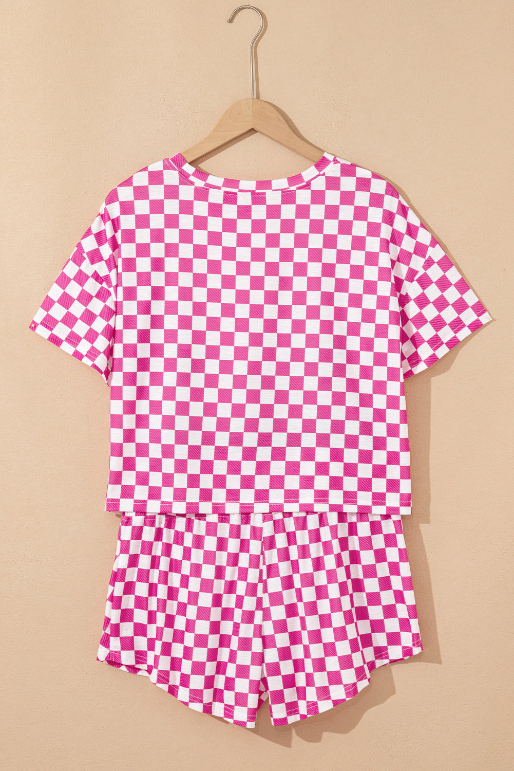 Pink Checkerboard T Shirt and Skorts Set