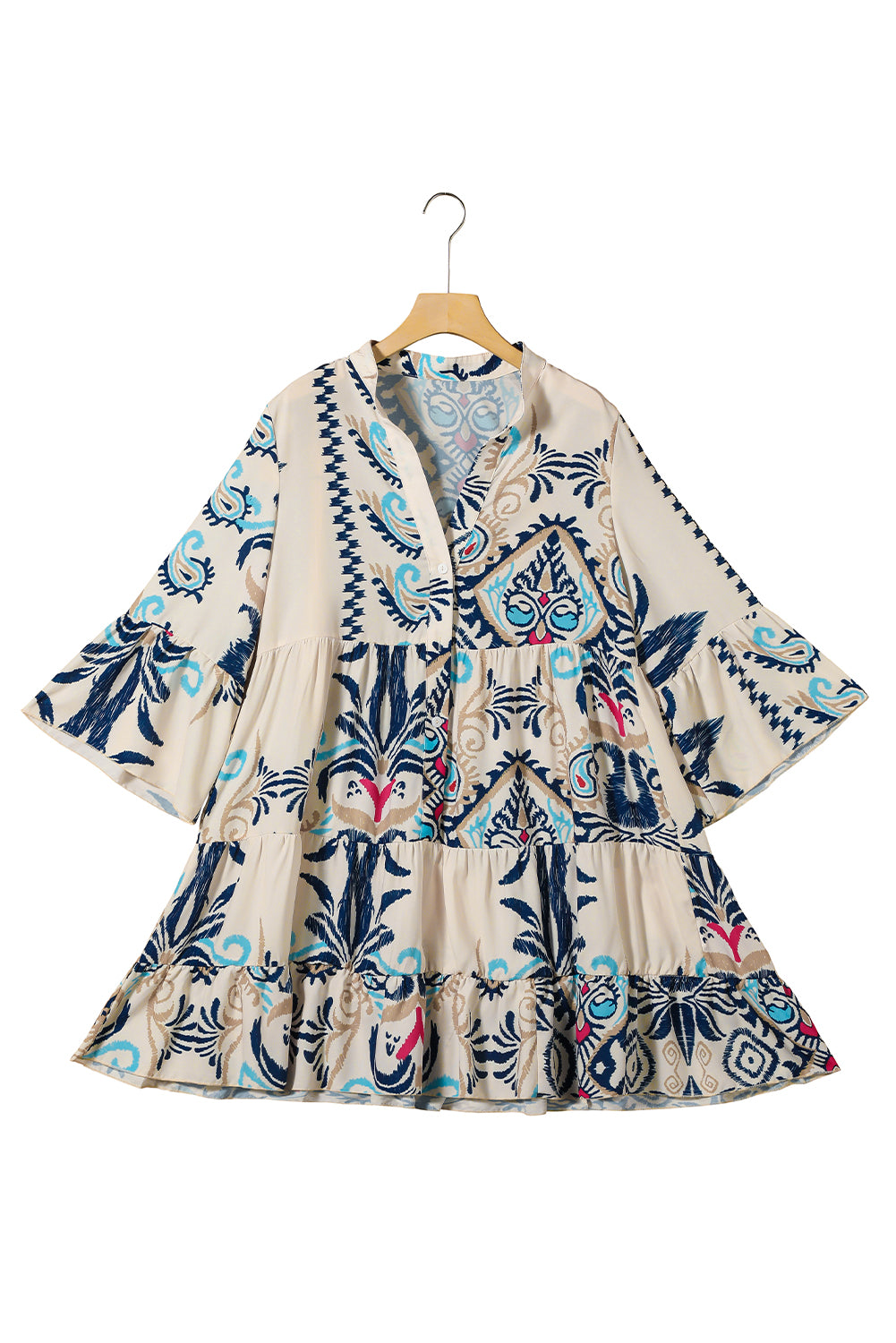 Boho Button Tiered Mini Dress