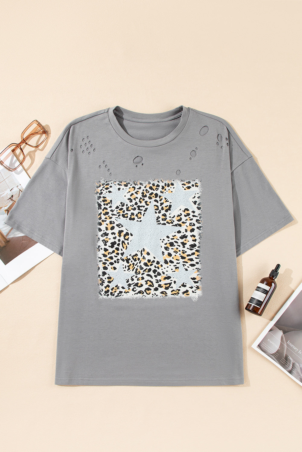 Leopard Stars Distressed Tee