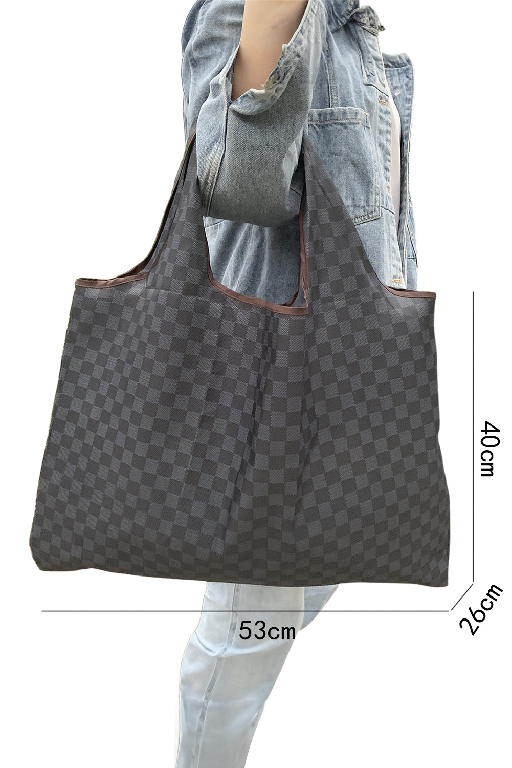 Black Checkered Foldable Tote Bag