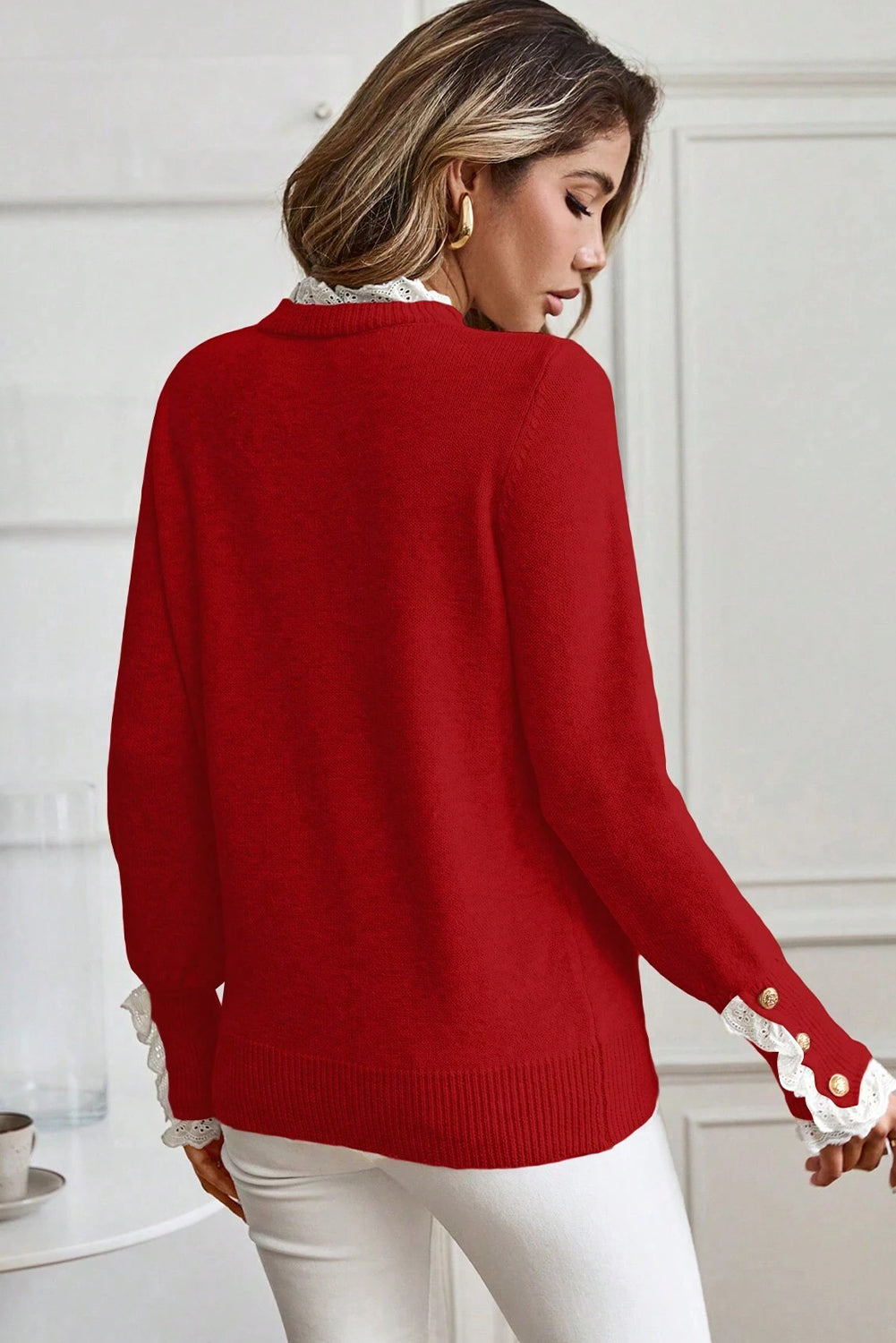 Red Buttoned Cuffs Sweater