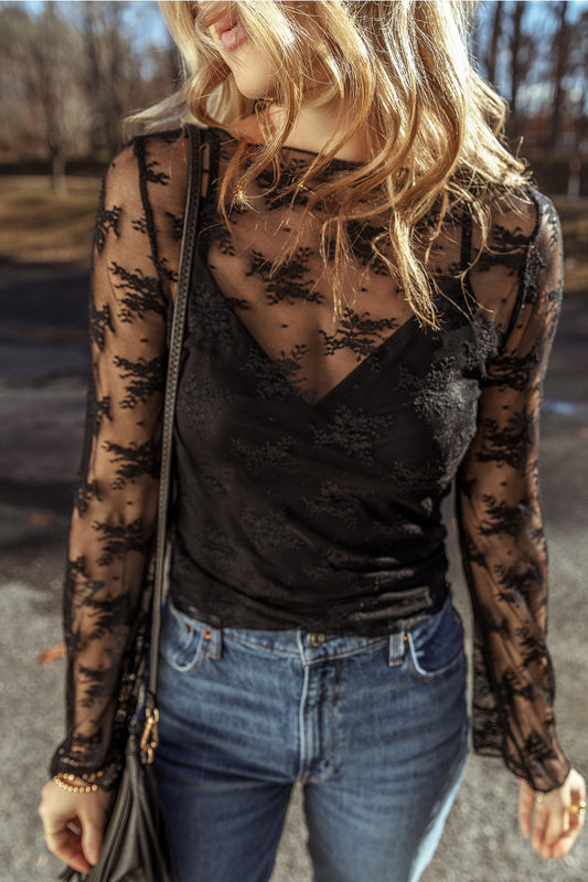Black Mesh & Crochet Blouse