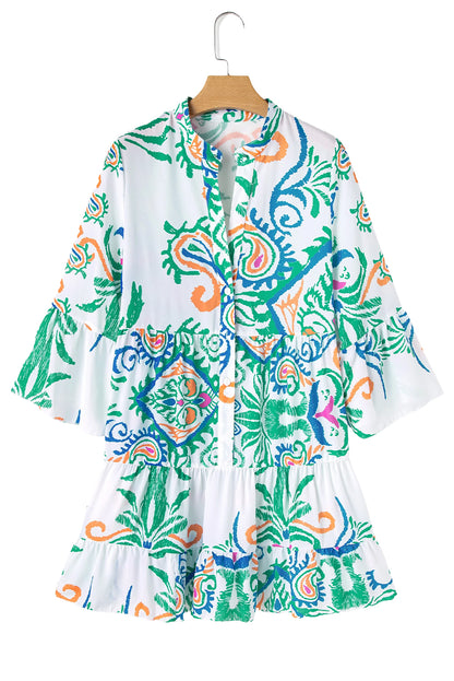 Boho Button Tiered Mini Dress