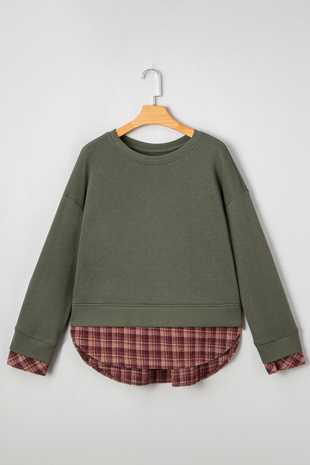 Moss Green Plaid Patchwork Sweatshirt