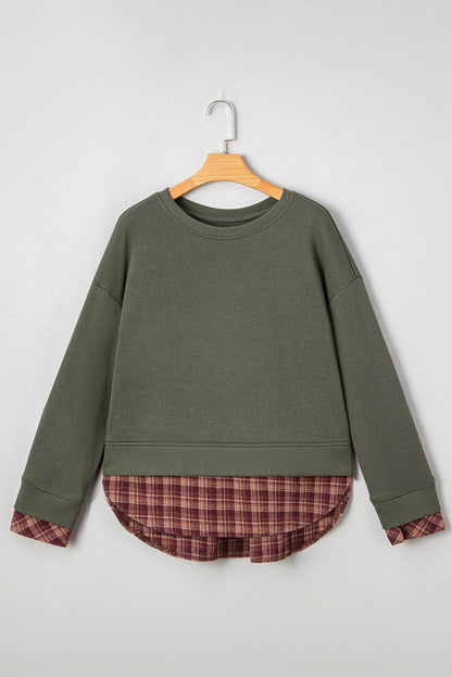 Moss Green Plaid Patchwork Sweatshirt
