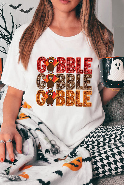 White GOBBLE Thanksgiving T Shirt
