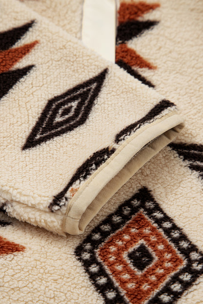 Geometric Half Zip Plush Sweatshirt