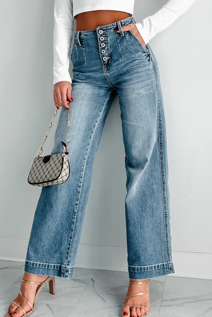 Multi Button Waist Light Wash Jeans