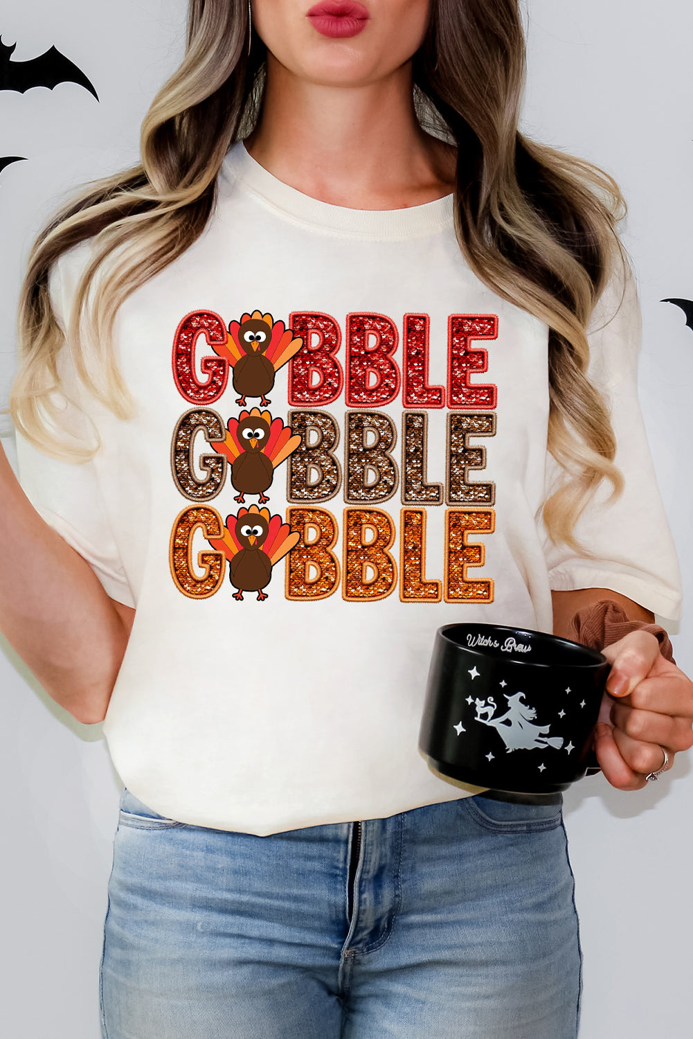 White GOBBLE Thanksgiving T Shirt