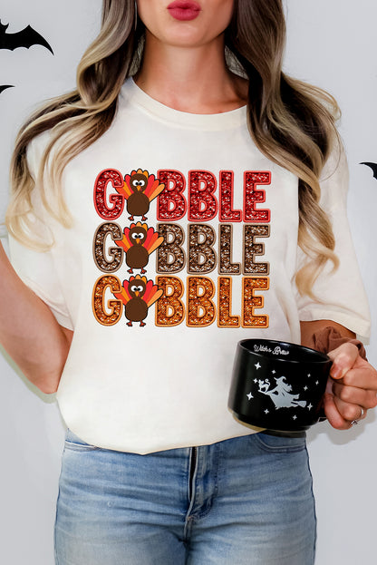 White GOBBLE Thanksgiving T Shirt