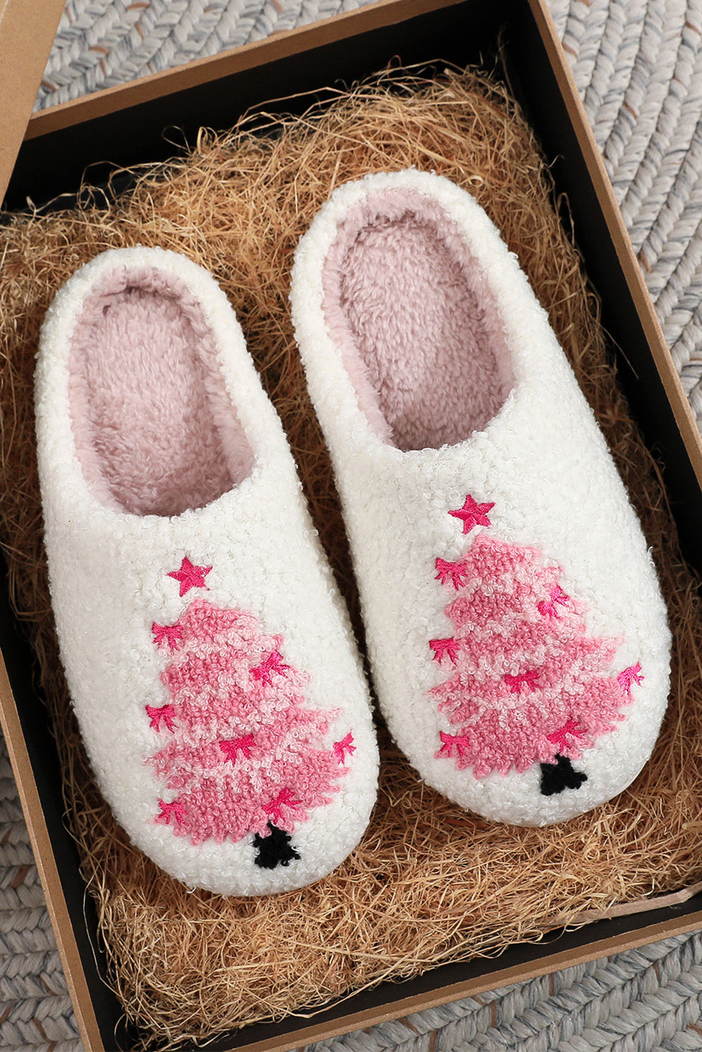 White Christmas Tree Plush Slippers