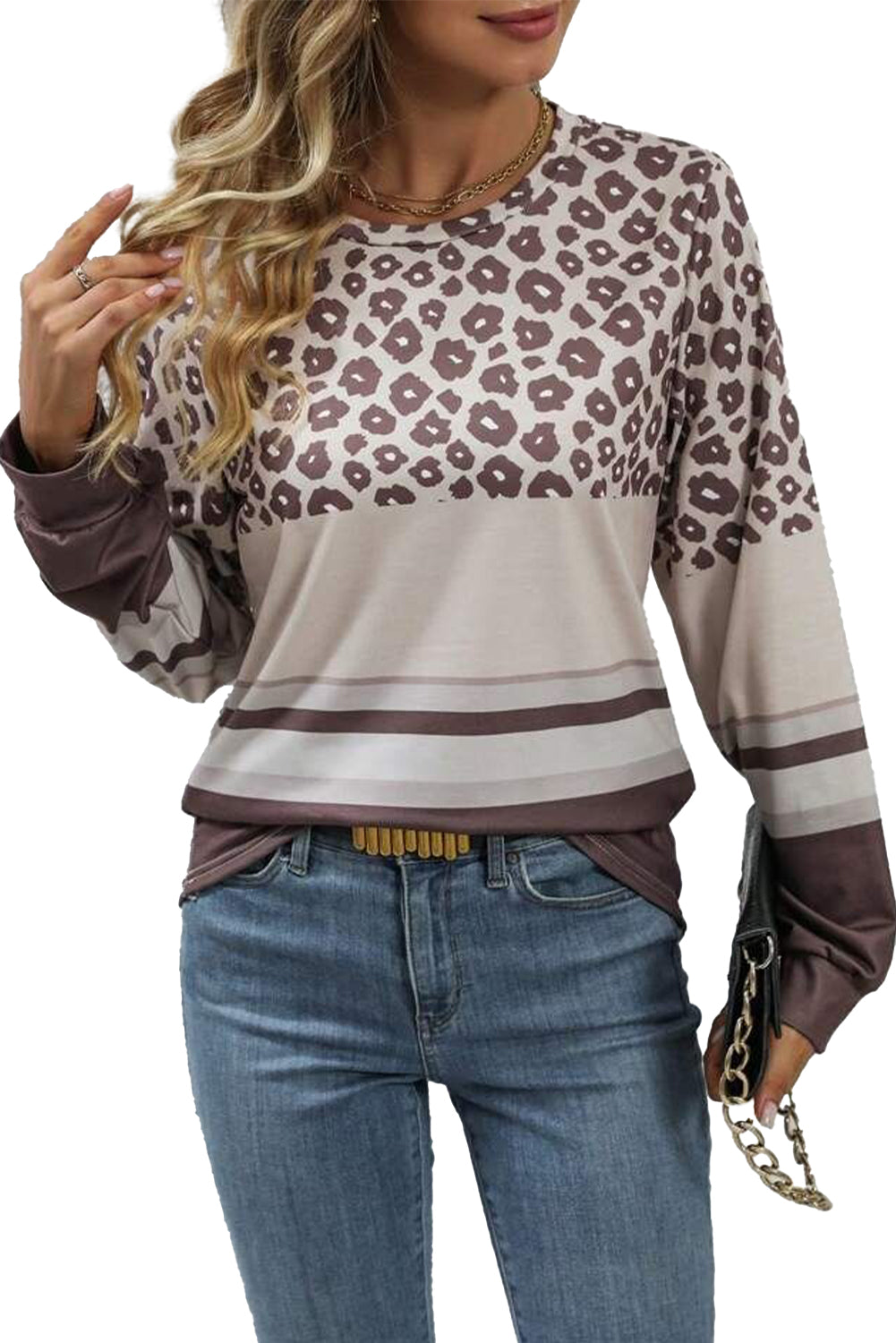 Leopard Color Block Top