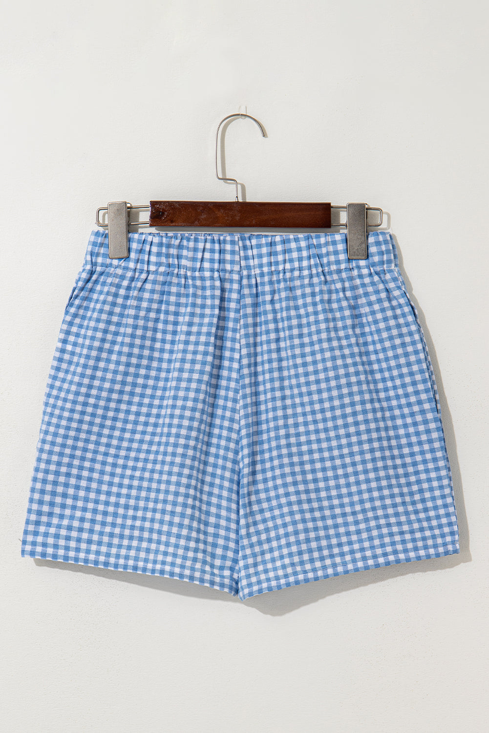Blue Gingham Print Loose Shorts