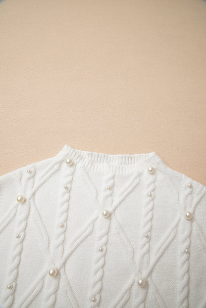 White Pearl High Neck Sleeveless Sweater