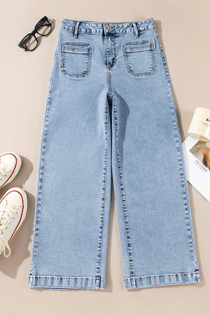 Patch Pocket Straight Leg Loose Jeans