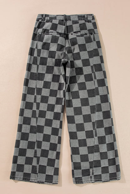 Checkered denim jeans