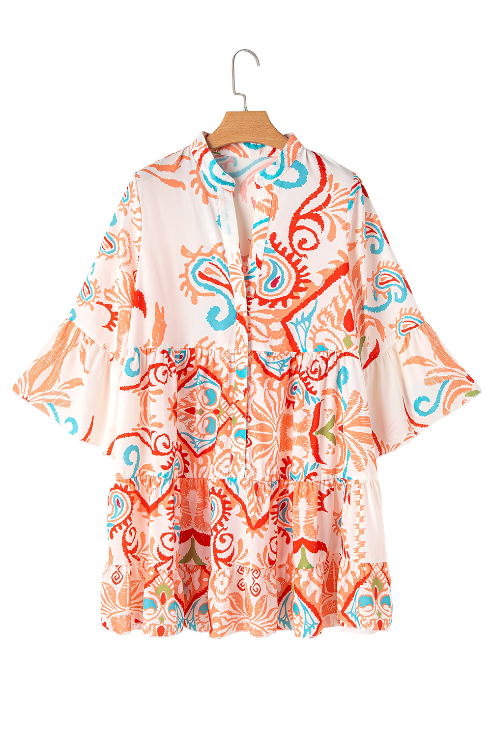 Boho Button Tiered Mini Dress