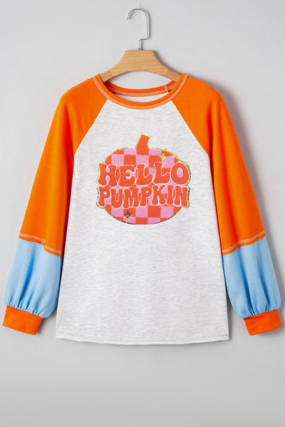Long-sleeve shirt with 'Hello Pumpkin'  for Halloween, Fall and Thanksgiving