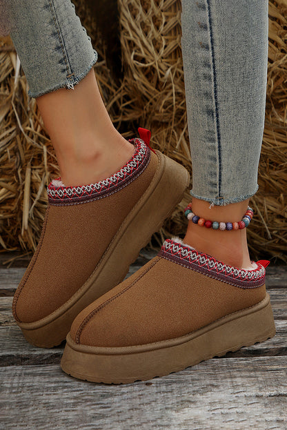 Chestnut Suede Round Toe Plush Lined Flats