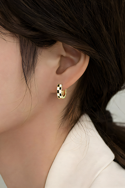Gold Checkerboard Hoop Earrings