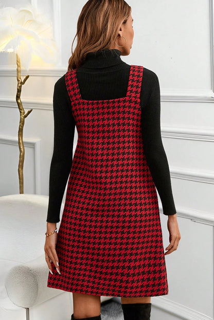 Red Houndstooth Sleeveless Mini Dress