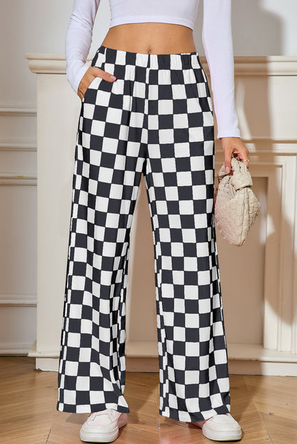 Checkered High Waist Wide Leg Pants
