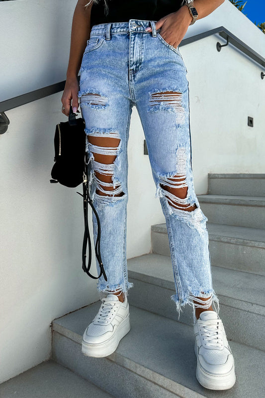 Acid Wash Distressed Slim Fit Jeans