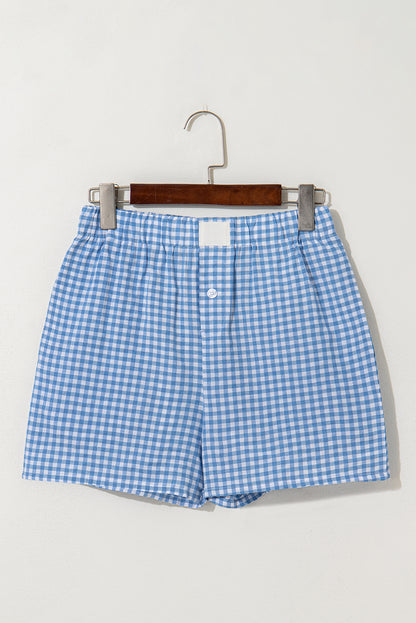 Blue Gingham Print Loose Shorts
