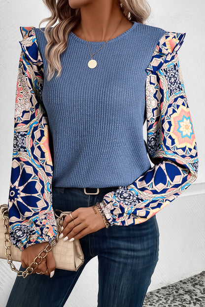 Waffle Floral Sleeve Top