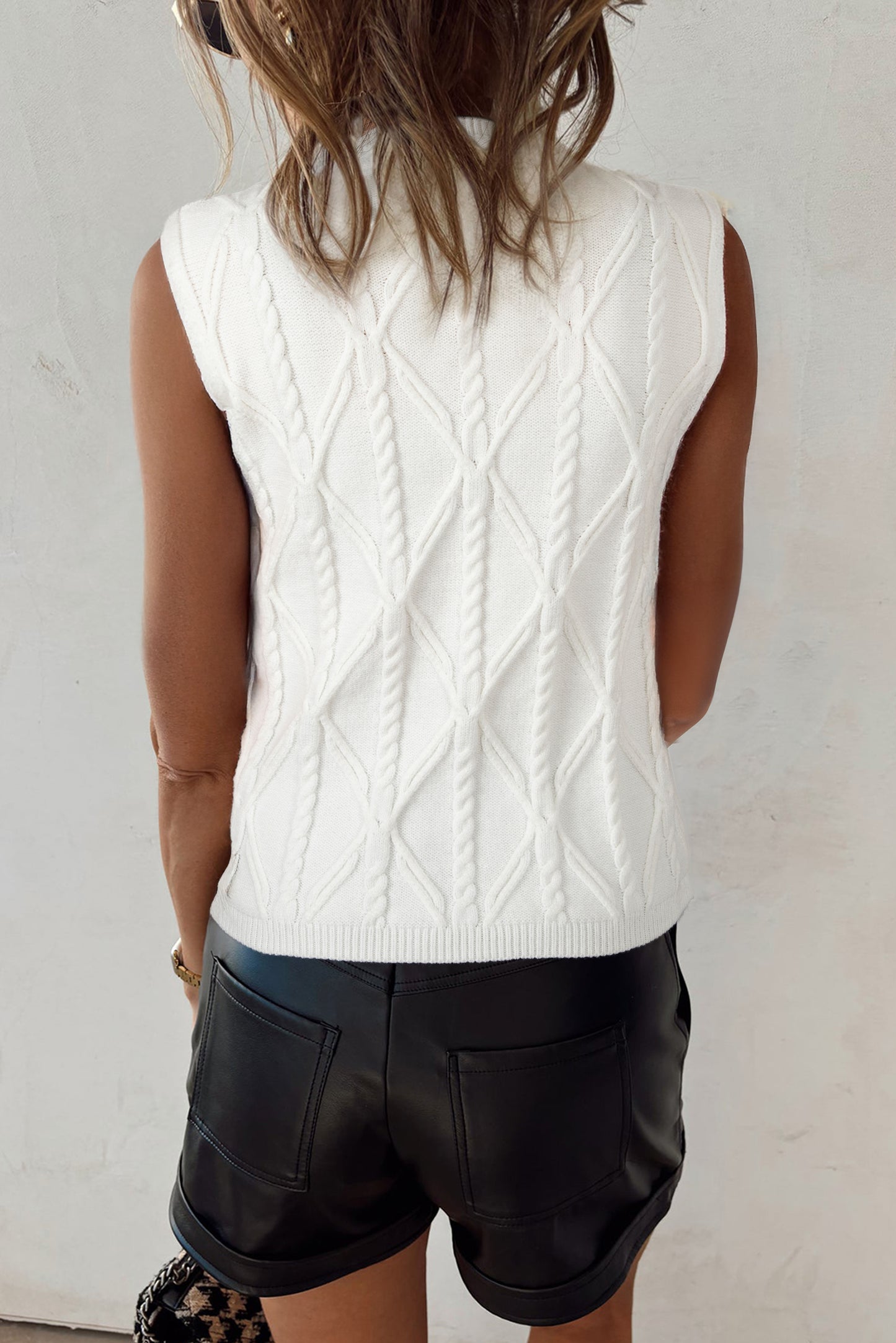 White Pearl High Neck Sleeveless Sweater