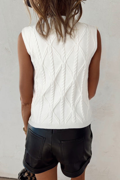 White Pearl High Neck Sleeveless Sweater